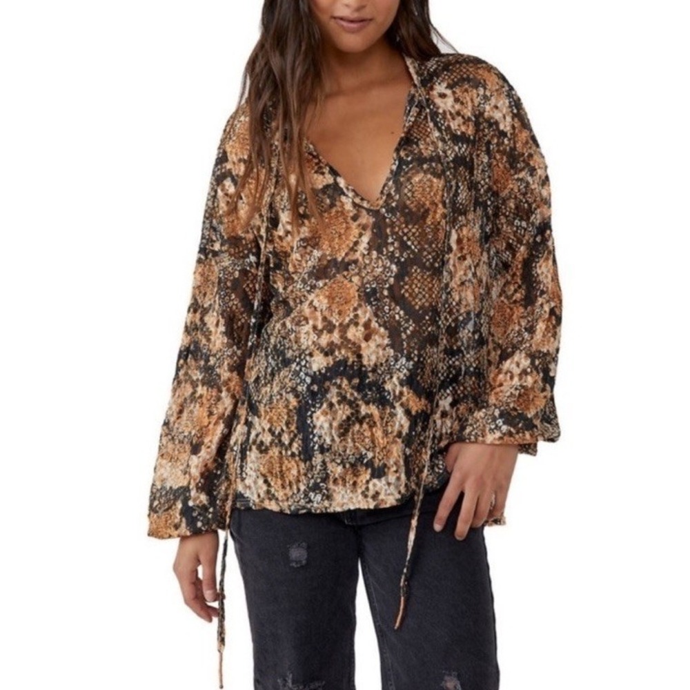 Free People Small Semi Sheer Oversized Animal Print Long  Top